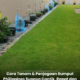 Penjagaan rumput Philippines di laman rumah yang menghijau, termasuk pemotongan, pembajaan dan siraman untuk hasil rumput yang rapat dan subur.