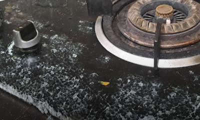 Dapur kaca tempered glass pecah berderai di ruang dapur
