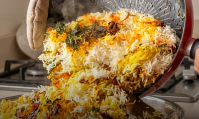 Nasi beras basmati putih yang lembut, gebu dan peroi di dalam pinggan selepas dimasak dengan sukatan air yang tepat.